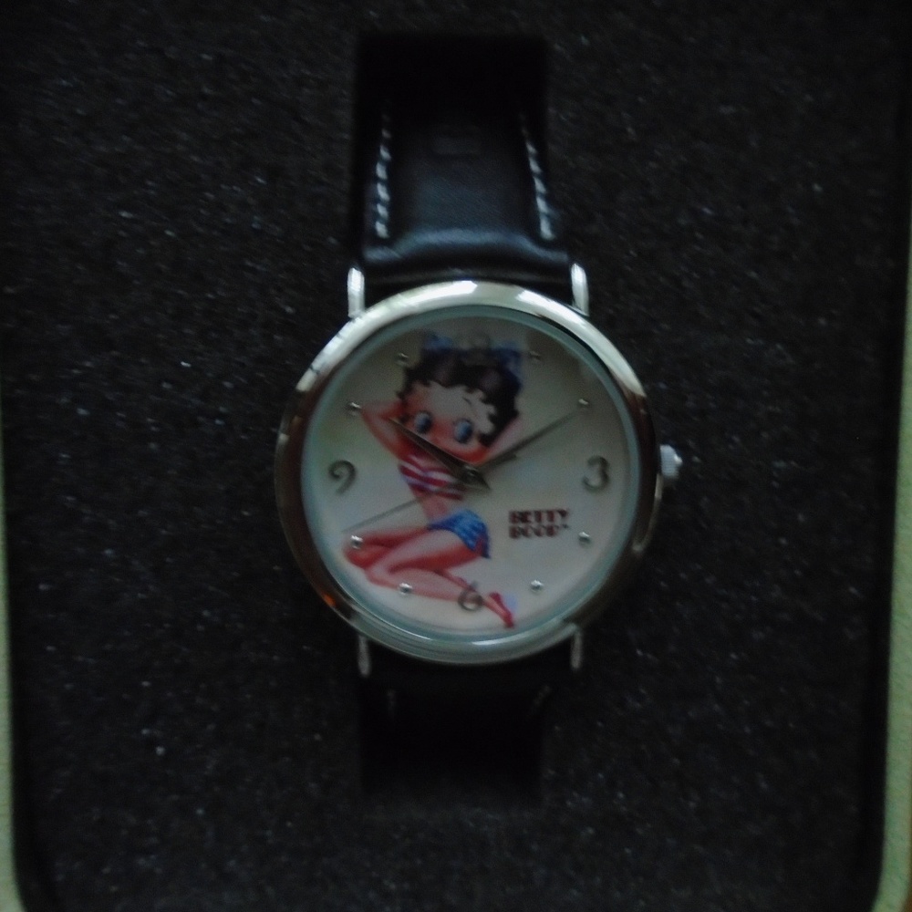 NEW IN BOX & TIN~BETTY BOOP WATCH~BLACK~GLAMOROUS